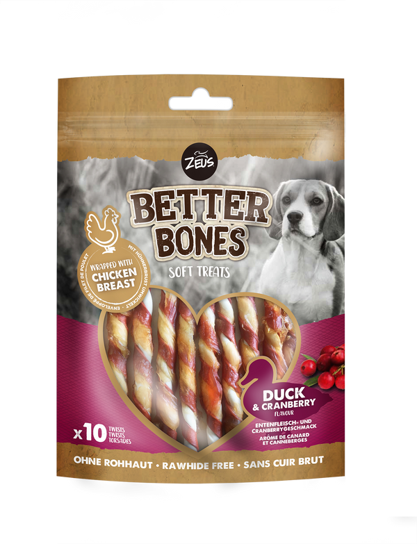 Zeus Better Bones Chicken Wrapped Twists - Duck & Cranberry - Pet Shop Online
