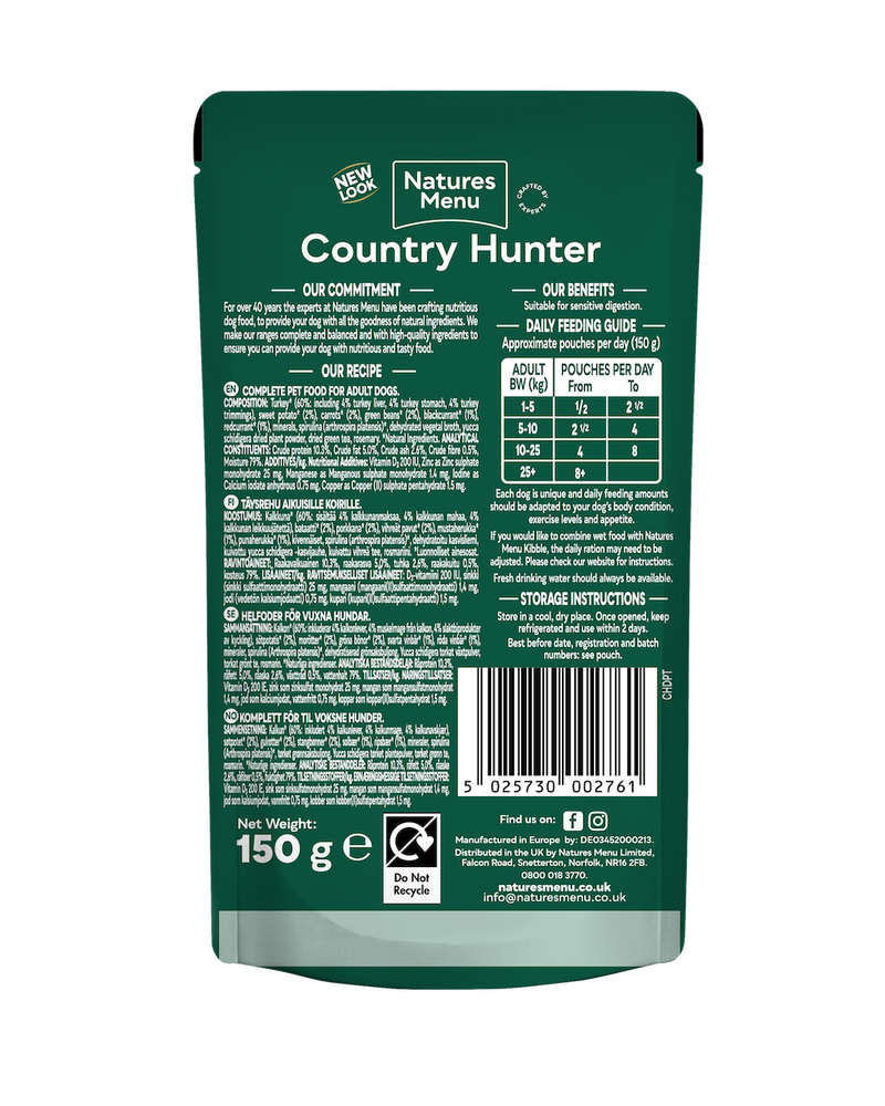 Natures Menu Country Hunter Dog Pouch Farm Reared Turkey
