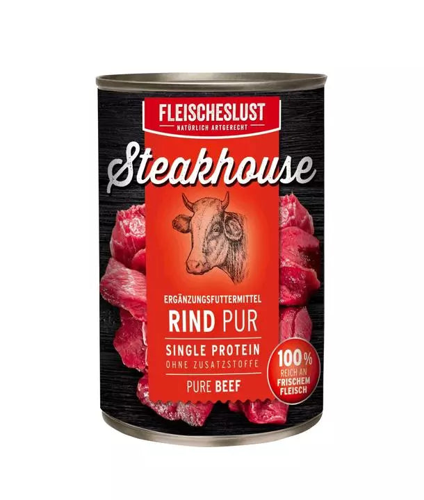 Fleischeslust (MeatLove) Steakhouse Pure Beef Cans for Dogs 400g