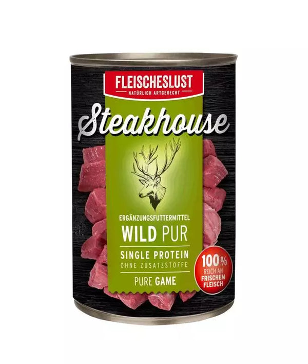 Fleischeslust (MeatLove) Steakhouse Pure Game Cans for Dogs 400g