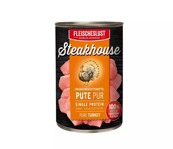 Fleischeslust (MeatLove) Steakhouse Pure Turkey Cans for Dogs 400g